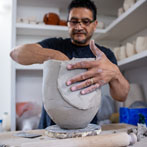 Ashraf Hanna at work in his studio 2019